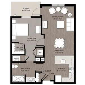 Apartment floor plan for Clay 1 at Cedar Heights. 