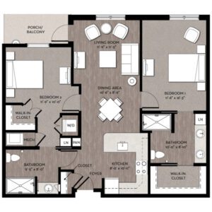 Apartment floor plan for Cocalico 1 at Cedar Heights. 