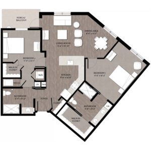 Apartment floor plan for Warwick at Cedar Heights. 