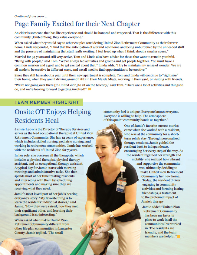 UZRC Hilltop Headlines fall 2024 newsletter page 2 Onsite OT team member spotlight